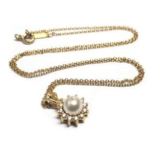 Akoya Pearl + Diamond + 18K Gold Pendant Necklace